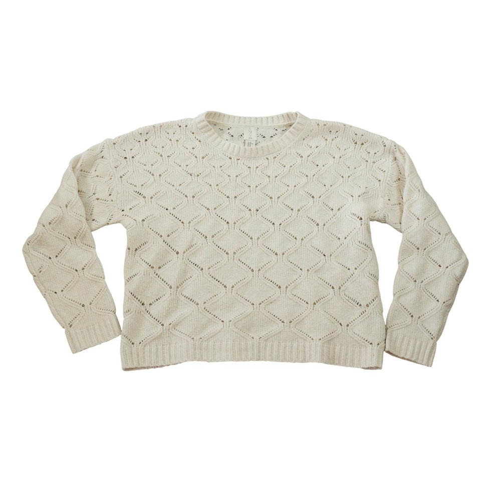 Joie Womens XL Ivory Cream Diamond Pointelle Knit Crewneck Sweater Long‎ Sleeve